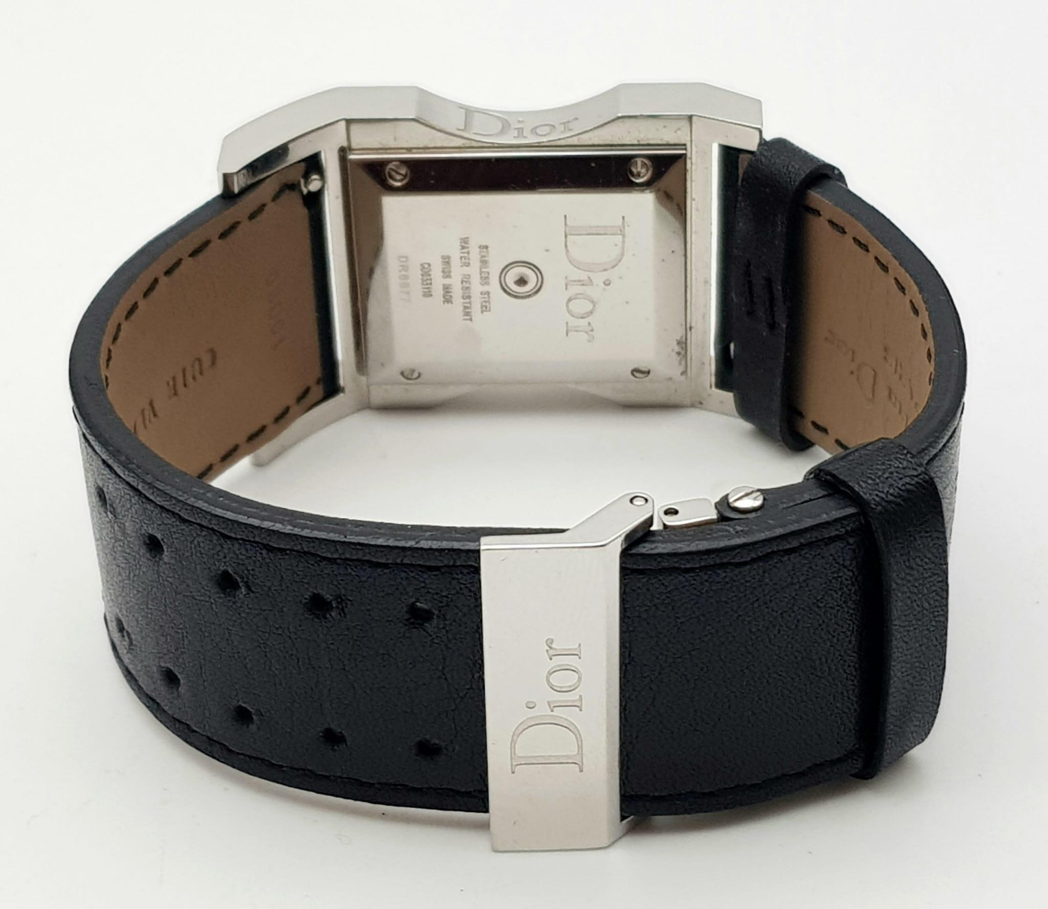 A Stylish Cristian Dior Ladies Watch. Black leather strap with stainless steel case - 30mm width. - Image 5 of 8