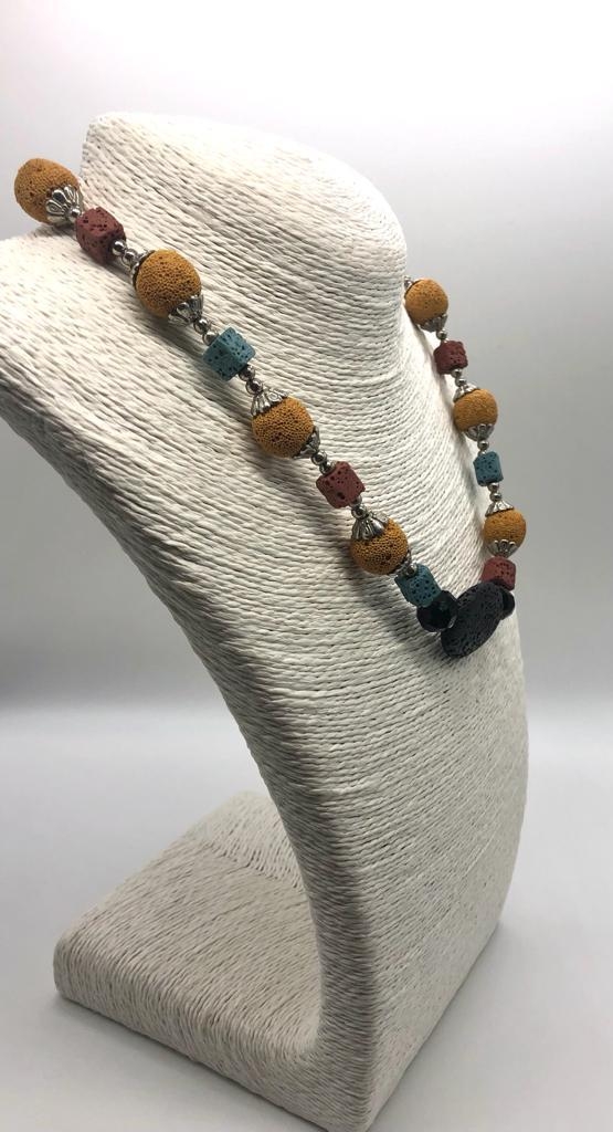 An Unusual Multi-Coloured Lava Stone Necklace. 46cm - Image 2 of 3