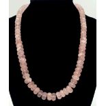 300ct Rose Quartz Gemstone Single Strand with Garnet Clasp in 925 Silver, Beads 8mm-9mm. 44cm.