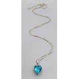 A Blue Topaz Heart Pendant on a 925 Silver Necklace. 10mm and 44cm