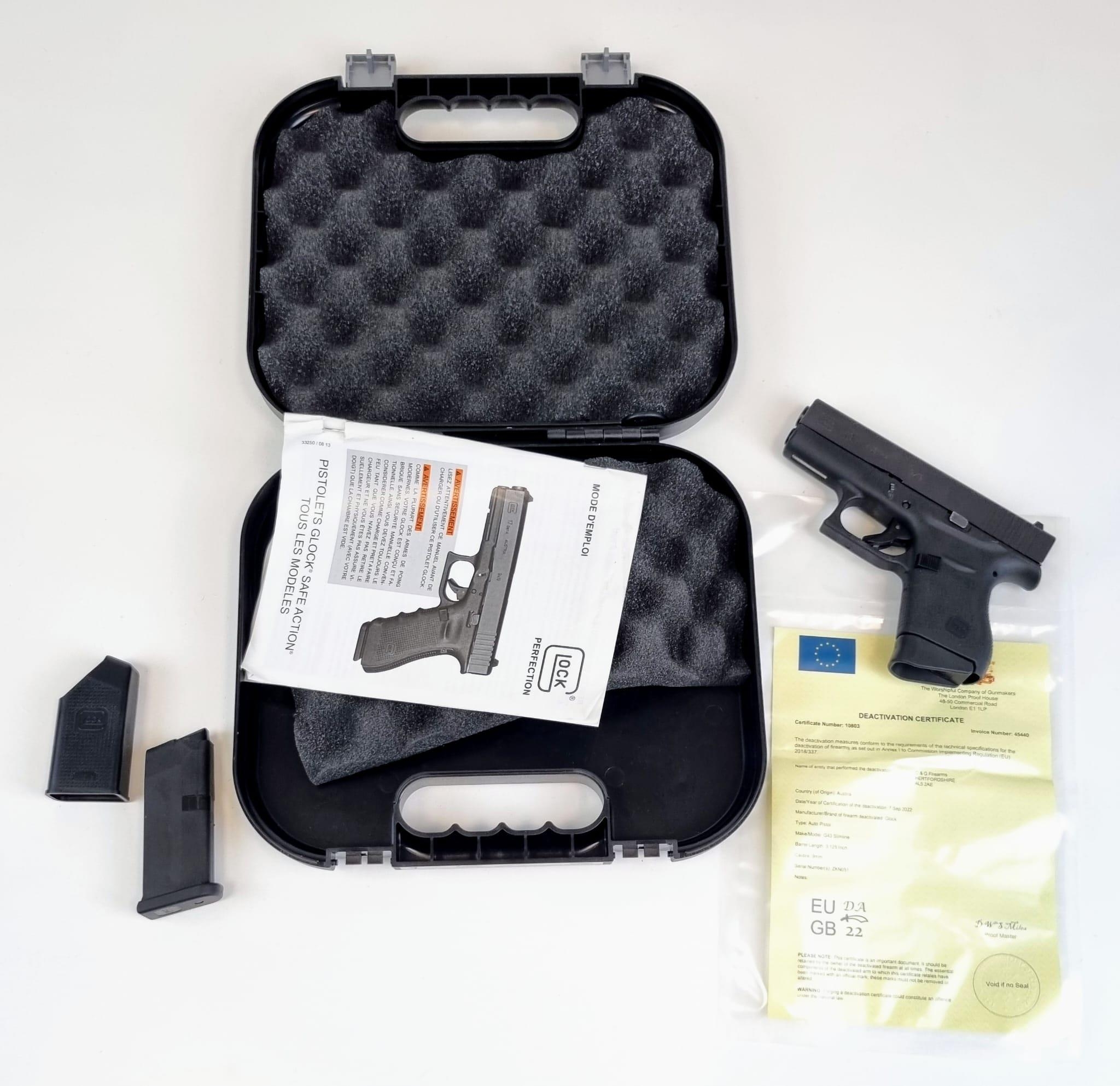 A Deactivated 9mm Model G43 Slimline Semi-Automatic Glock Pistol. - Image 20 of 22