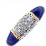 A 18ct gold pavé-set diamond and enamel dress ring. Estimated total diamond weight 0.25ct. Stamped