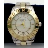 A PANDORA stainless steel watch. Case width: 36 mm, mother of pearl dial with date window. In full