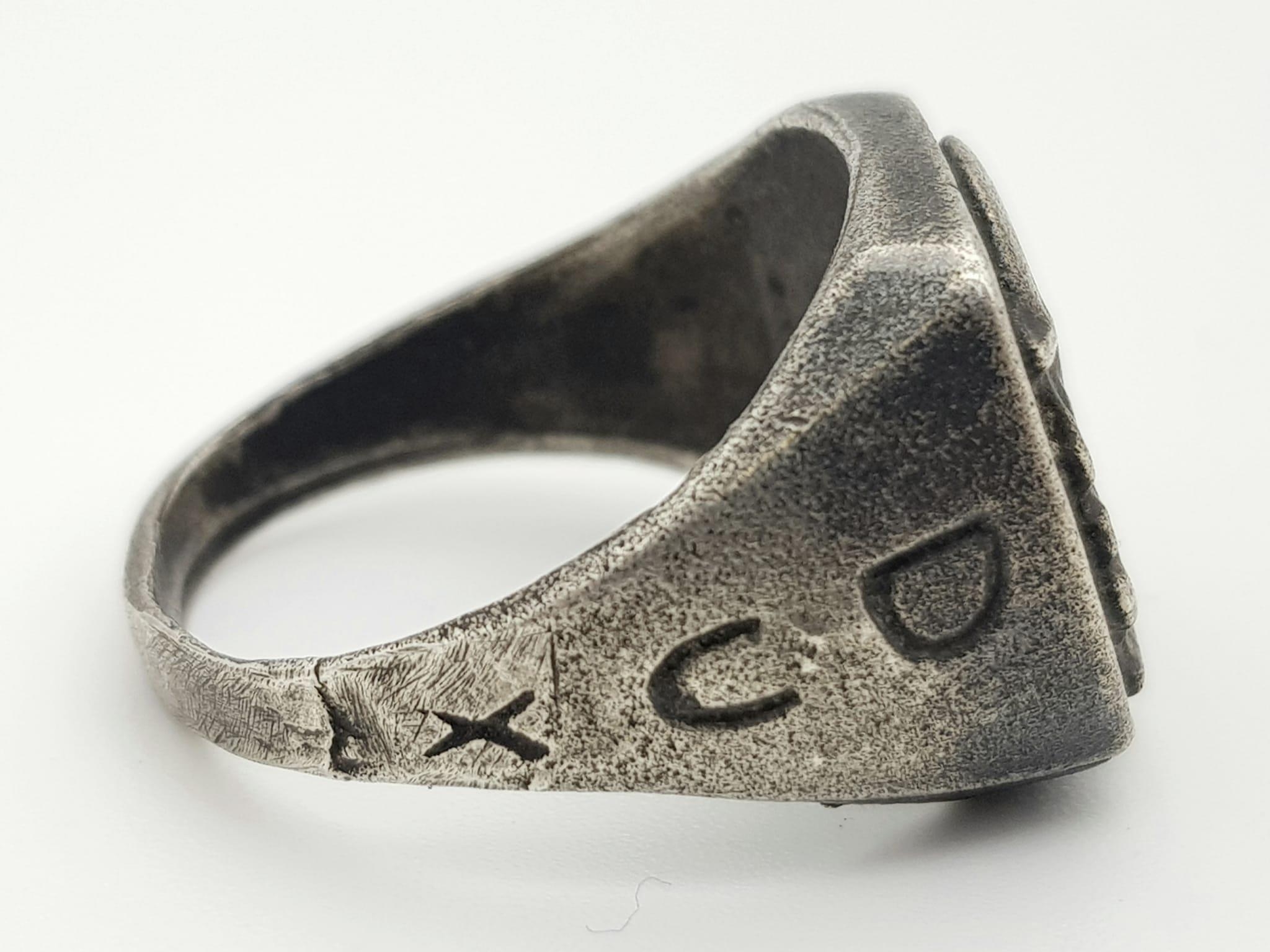 WW2 Italian Fascist “Mussolini” Silver Ring. UK Size U. US Size 10 ¼. - Image 2 of 5