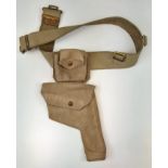 A 1937 Pattern British Army Webbing Pistol Holster with Ammunition Pouch (both dated 1939) and belt.