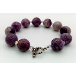 A Vintage Retro Faceted Natural Amethyst Bead Bracelet. Crystal spacers. 20cm. 12mm beads.
