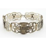 A Vintage or Antique French Filigree Silver Bracelet 18cm Length Depicting French Symbols-15.18