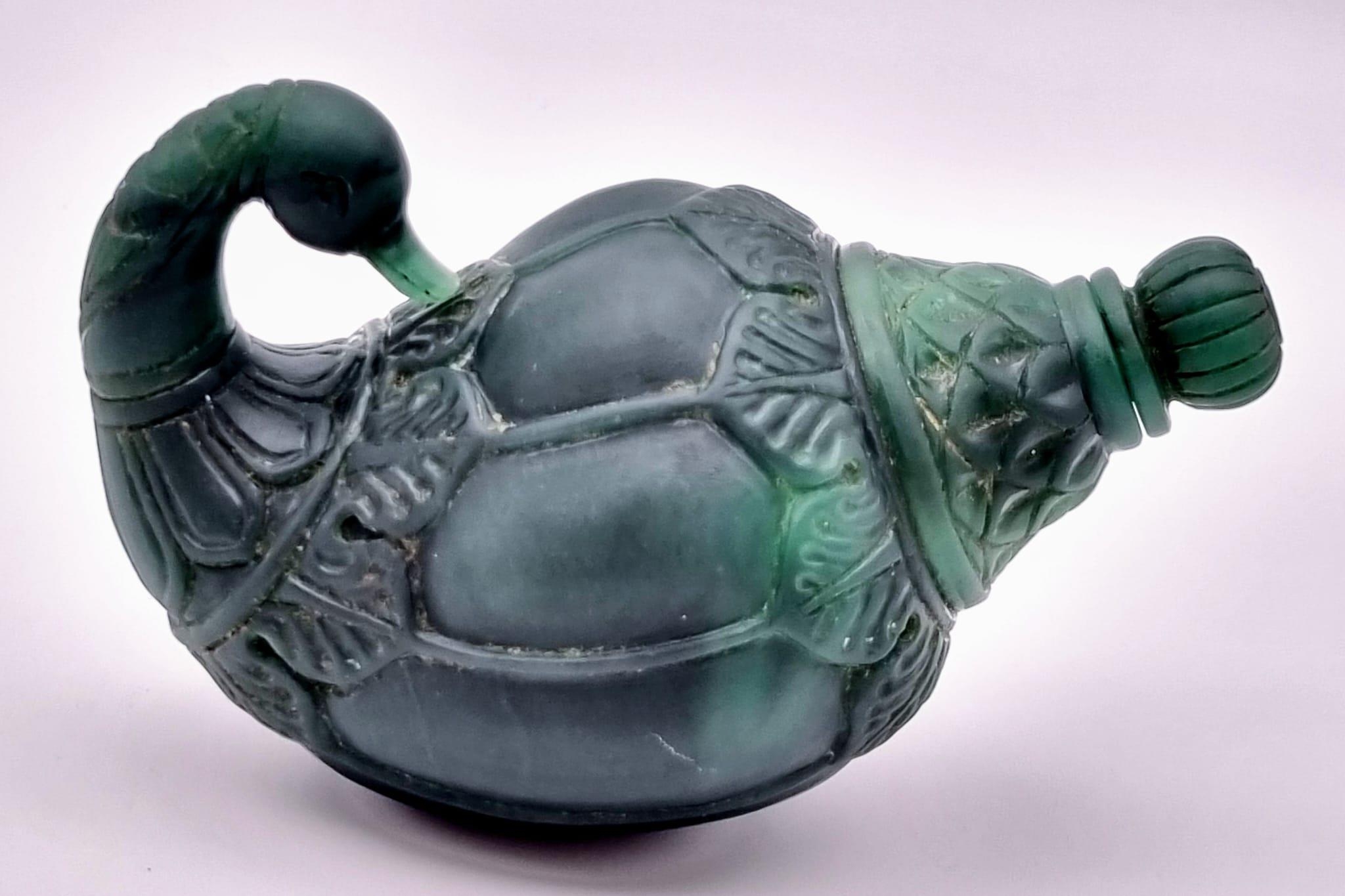 An Exquisite Antique Russian Green Jade Swan Perfume Bottle. 12 x 8cm. - Image 3 of 8