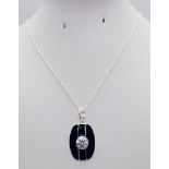 3.15ct White Moissanite Pendant in Black Enamel. 25mm and 42cm.