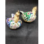 A PAIR of large Russian silver enamel gem set Russian bird kovshs in red colour theme. Length to