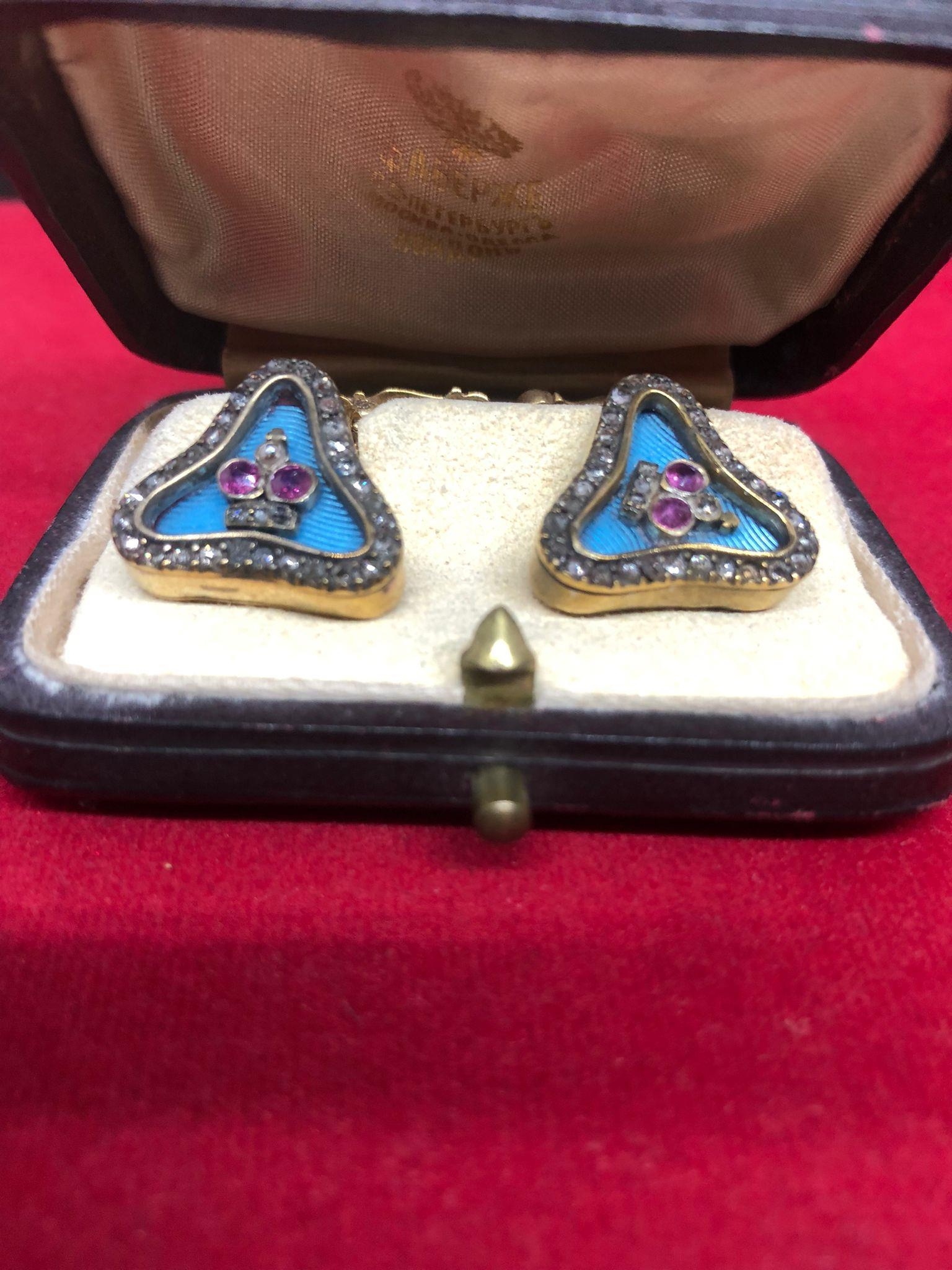 Magnificent pair of Russian silver and enamel diamond cufflinks. 2.5cm cufflink length to back 1.7cm - Bild 10 aus 15