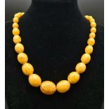 A Vintage Honey-Coloured Graduated Amber Bead Necklace. Gilded barrel clasp. 40cm