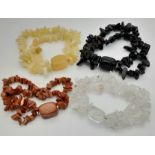 Four Different Coloured Quartz Expandable Bracelets.