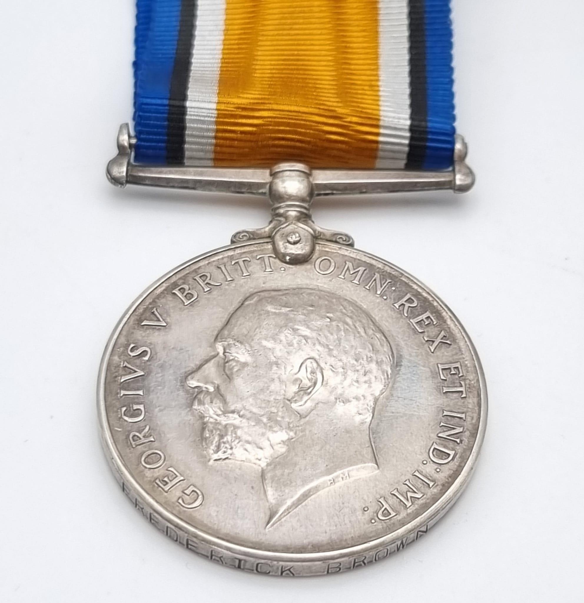 A British War Medal and Mercantile Marine War Medal Pair - Named to Frederick Brown. Brown was a - Image 5 of 6