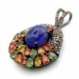 Rare Tanzanite Pendant with Multi-coloured Sapphires & Rose cut diamonds. 13.70cts, Diamond - 1.