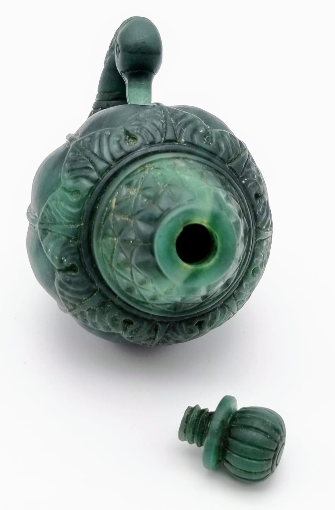 An Exquisite Antique Russian Green Jade Swan Perfume Bottle. 12 x 8cm. - Image 6 of 8