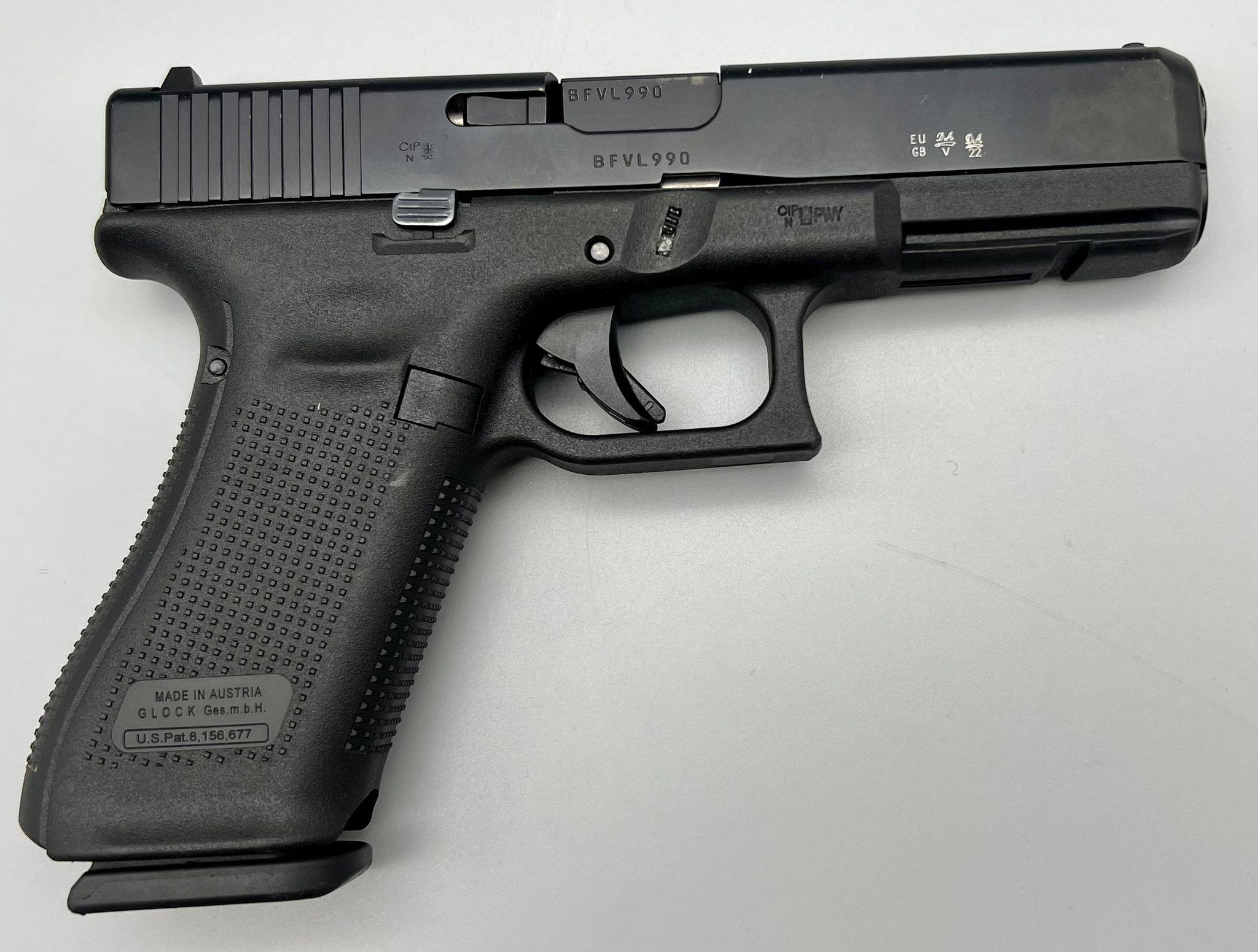 A Deactivated 9mm Glock Model 17 Generation 5 Semi-Automatic Pistol. Comes with extra grip sets