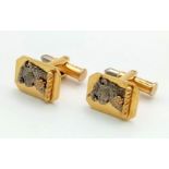 A Pair of 18K Solid Gold (perhaps regimental) Cuff links. A Ram and floral design on main plate with