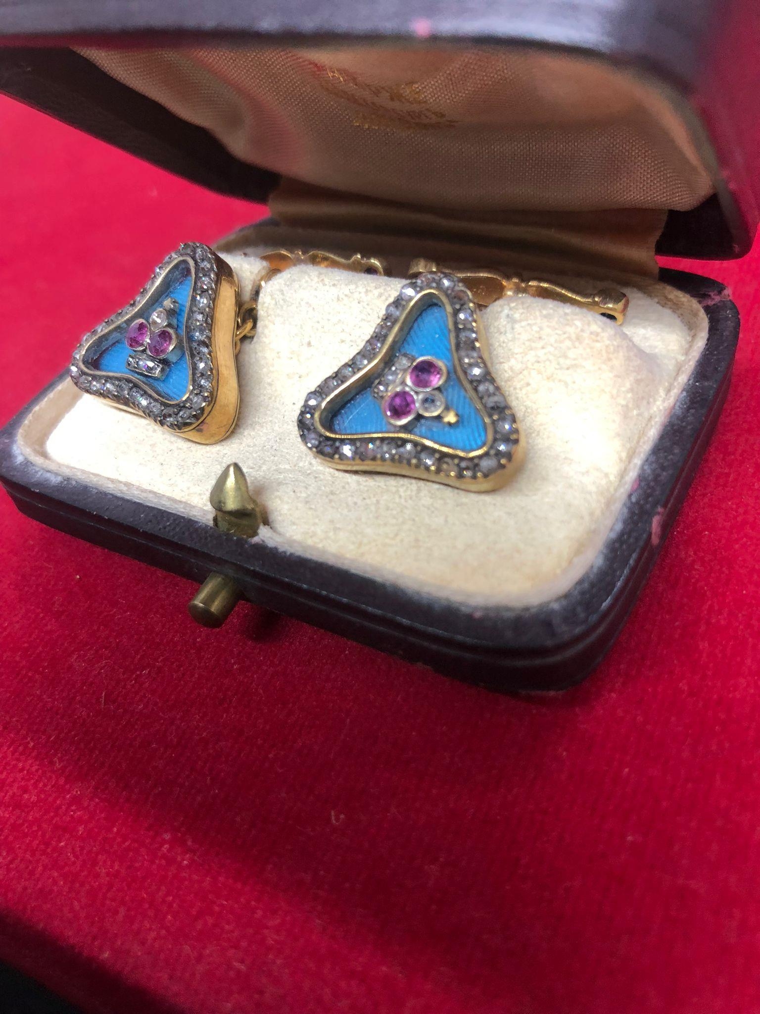 Magnificent pair of Russian silver and enamel diamond cufflinks. 2.5cm cufflink length to back 1.7cm - Bild 11 aus 15