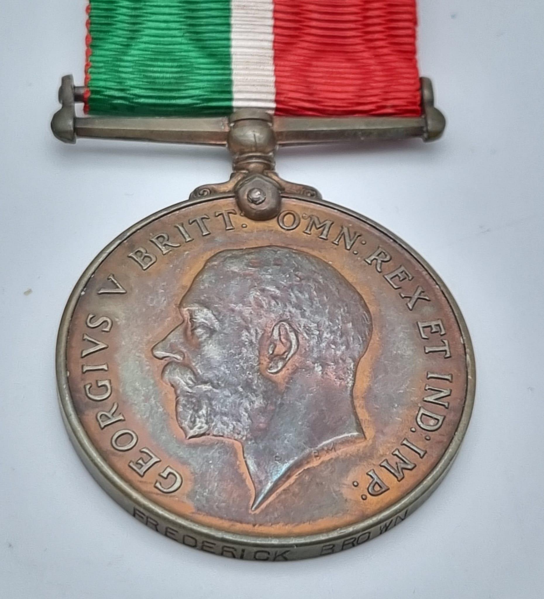 A British War Medal and Mercantile Marine War Medal Pair - Named to Frederick Brown. Brown was a - Image 6 of 6