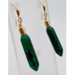 A Pair of Gold Plated Green Marcasite Earrings. 4cm drop.