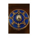 MAGNIFICENT RUSSIAN 14K SOLID GOLD ENAMEL PORTRAIT DIAMOND BOX. Beautiful royal blue 14k solid