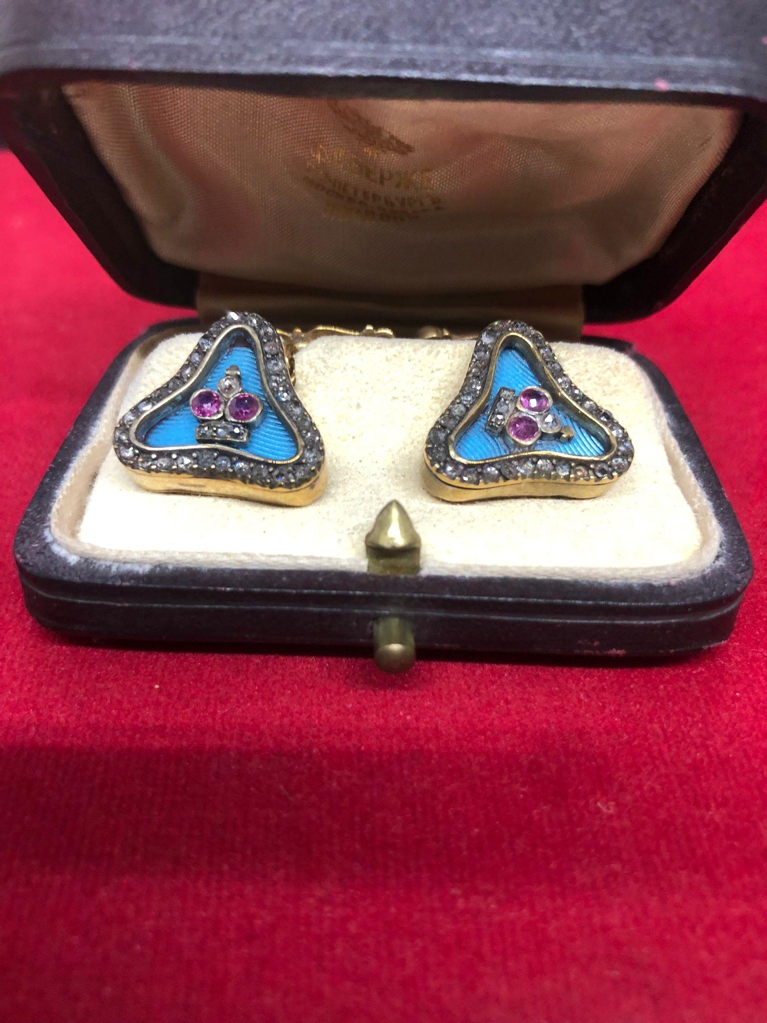 Magnificent pair of Russian silver and enamel diamond cufflinks. 2.5cm cufflink length to back 1.7cm - Bild 15 aus 15