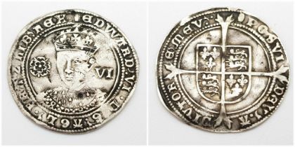 A Rare Edward VI Silver Sixpence Coin. London mint. 1550-53. Please see photos for conditions.