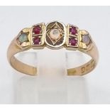 14K YELLOW GOLD VINTAGE OPAL & RUBY RING 2.5G SIZE P