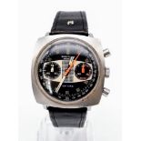 A Vintage Breitling Top Time Chronograph Gents Watch. Black leather strap. Stainless steel case -