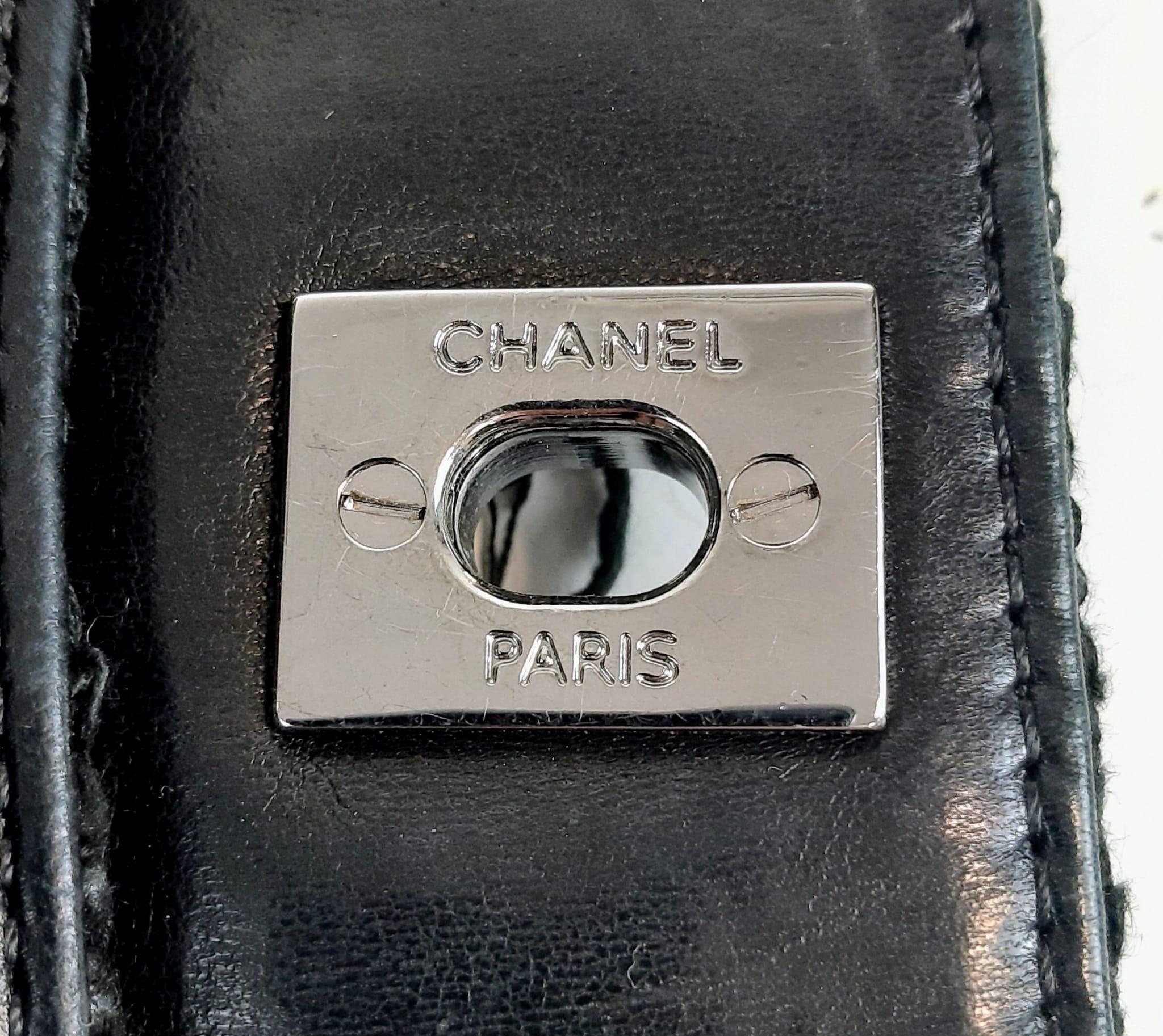 A Chanel Swarovski Tweed Medium Classic Flap Bag. Silver tone and crystal hardware. Silver tone - Image 7 of 7