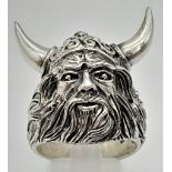 A Viking Head Silver Ring. Size Q. 16.7g