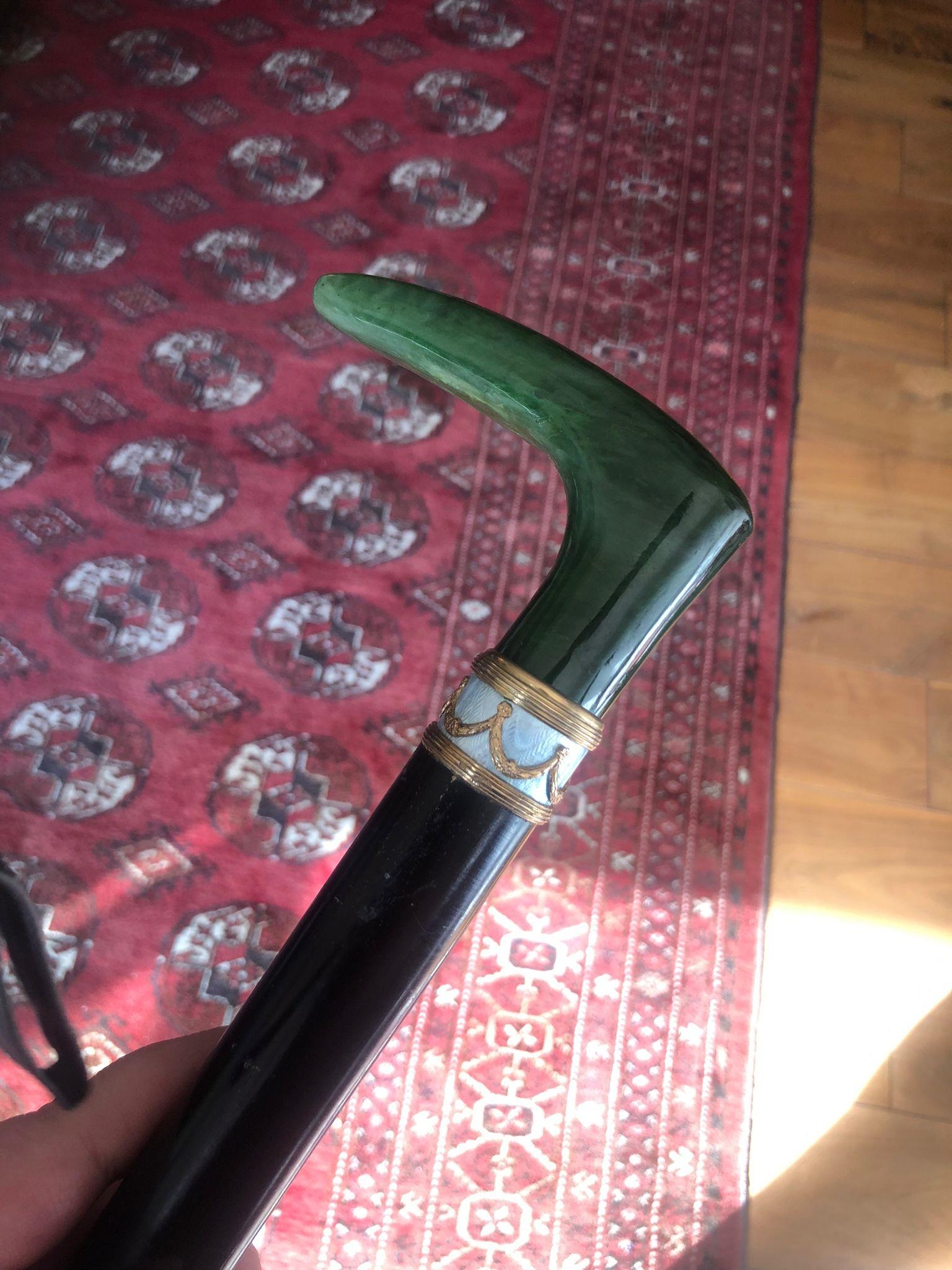 A Russian nephrite jade silver gilt enamel large walking stick Stunning condition and fully - Bild 4 aus 7