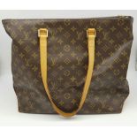 A Brown Monogram Louis Vuitton Coated Canvas Vachetta Cabas Piano Shoulder Bag. Cloth interior