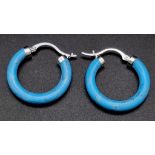 A Pair of Blue Jade Hoop Earrings. Turquoise effect.