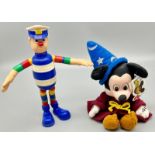 A Vintage Bendy Sailor and a Mickey Mouse Sorcerer Toy Bean Bag - with tag.