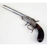 A Deactivated Flaubert Hammer Single Shot Pistol. Would have taken a 9mm shot. Belgium made but no