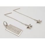 A sterling silver ingot pendant and star pull-through earrings. Weight: 0.7 g.