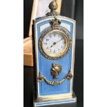 A Russian silver and enamel diamond miniature clock HEIGHT ::: 10.7 cm Length&width. :::: 4.9 by