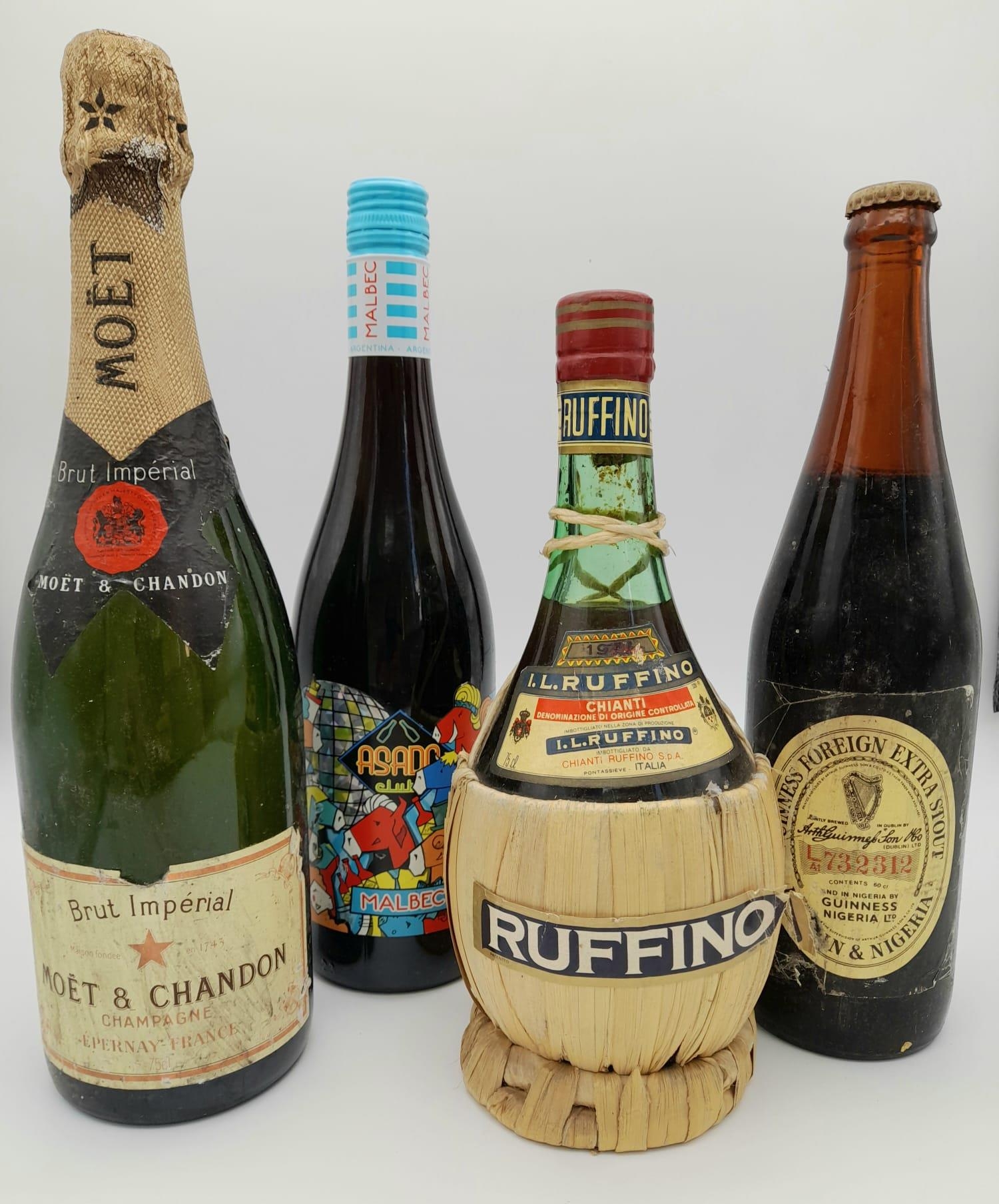 Mixed lot containing a bottle of wine, champagne and beer