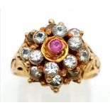 A Vintage (circa 1930) 22k Yellow Gold Ruby and Pale Blue Stone Harem Ring. Size N. 3.93g total weig