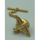 9 carat GOLD SPITFIRE AEROPLANE tie clip. Full UK hallmark on Spitfire pin.Please note only the aer