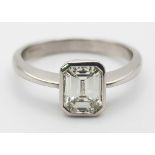 A 950 Platinum Diamond Solitaire Ring. A Beautiful 1ct high quality bright emerald-cut diamond. Size