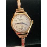 Vintage 9 carat GOLD BENSON ladies wristwatch with 9 carat rose GOLD expandable BRACELET. Full UK h