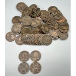 Collection of 100 Victorian Pennies, dates range from 1860-1901.