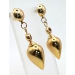 A Pair of 9K Yellow Gold Bomber Drop Earrings. Stud button fit. 10.33g. 42mm drop.