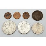 A Quantity of 7 Coins including Jamaica 1993 Five Dollar, Queen Elizabeth II 25 Pence GB 1977, Austr