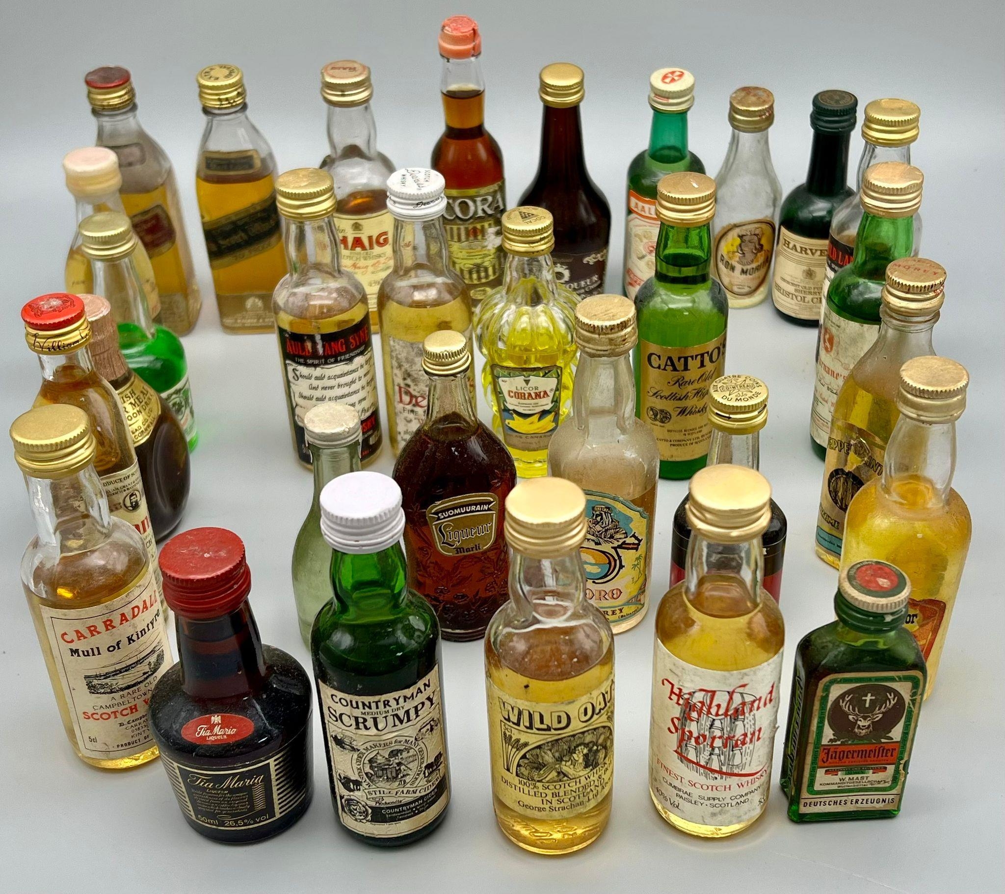 A selection of 30 assorted of miniature bottles of booze. See pictures for more info.