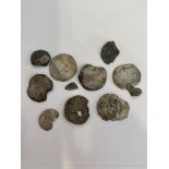 Old hammered SILVER coins found by metal detector. Mostly poor condition but one identifiable as He