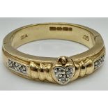 9K YELLOW GOLD DIAMOND SET HEART RING THAT OPENS TO REVEAL THE WORDS "I WILL LOVE YOU FOREVER" , WEI